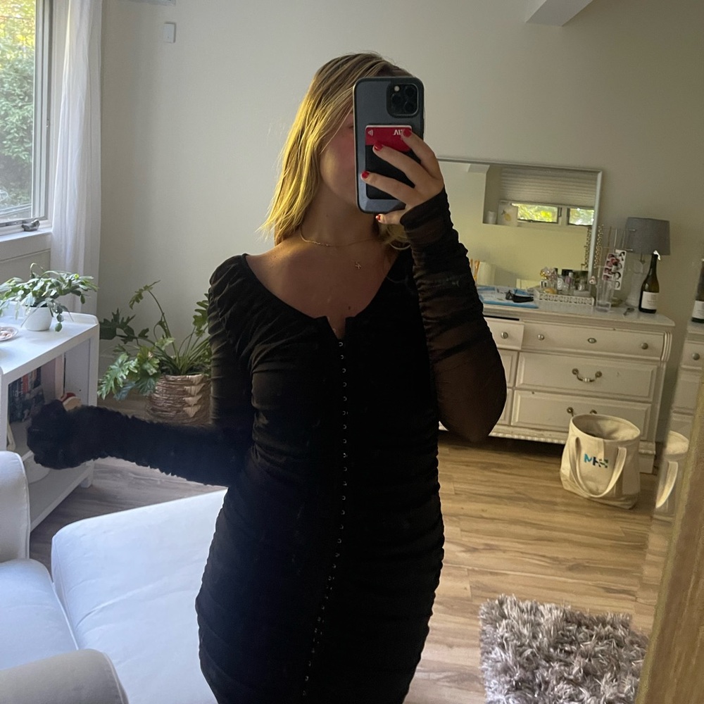 Black runched mini dress